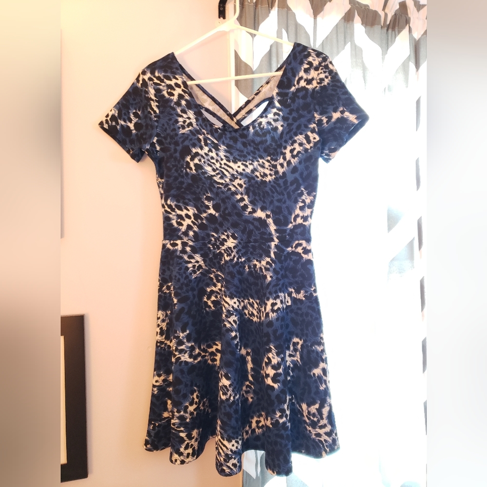 Charming Charlie blue/black leopard dress, size S